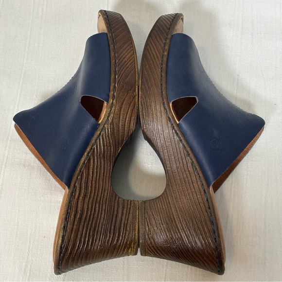 Born Crato High Heel Platform Slide Sandals-Blue Leather-Women Size 9 - Picture 7 of 11